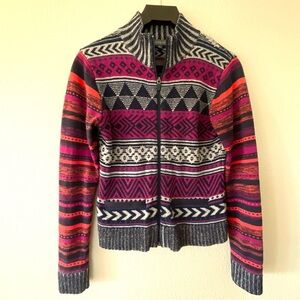 Title Nine Full Zip Sweater Cardigan‎ Geometric Merino Wool Blend Women's Size S